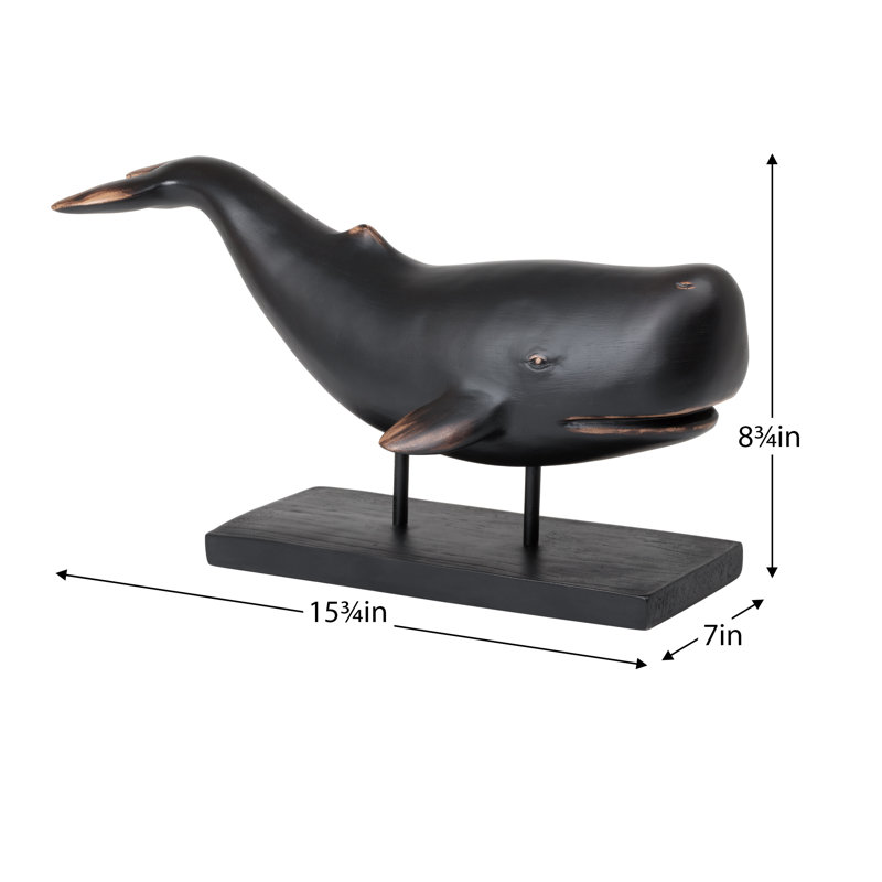 Sculpture côtière de baleine noire sur pied (15 po de large), Noir