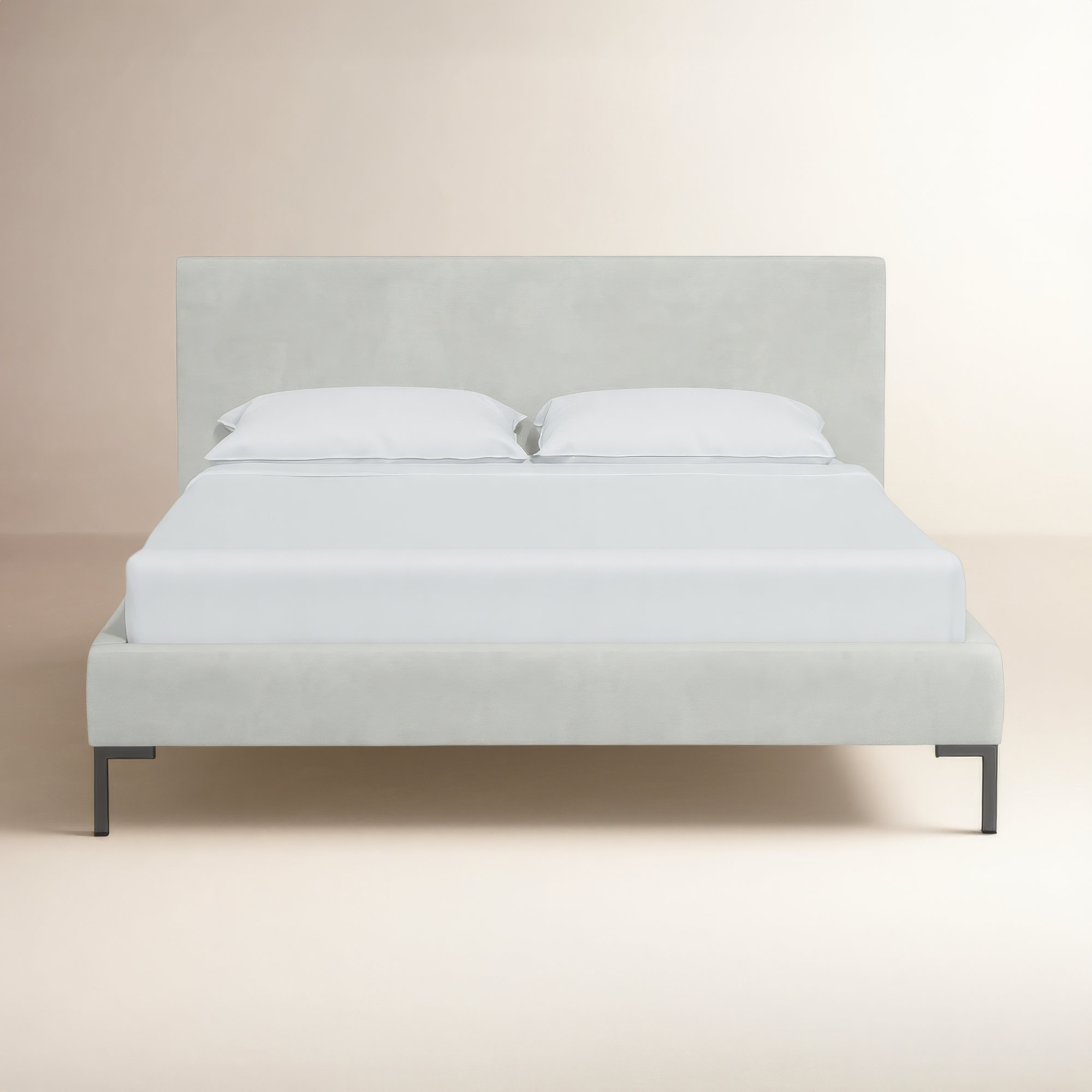 Rand Upholstered Bed, Black Wood, Queen, Bella Light Gray Performance Velvet
