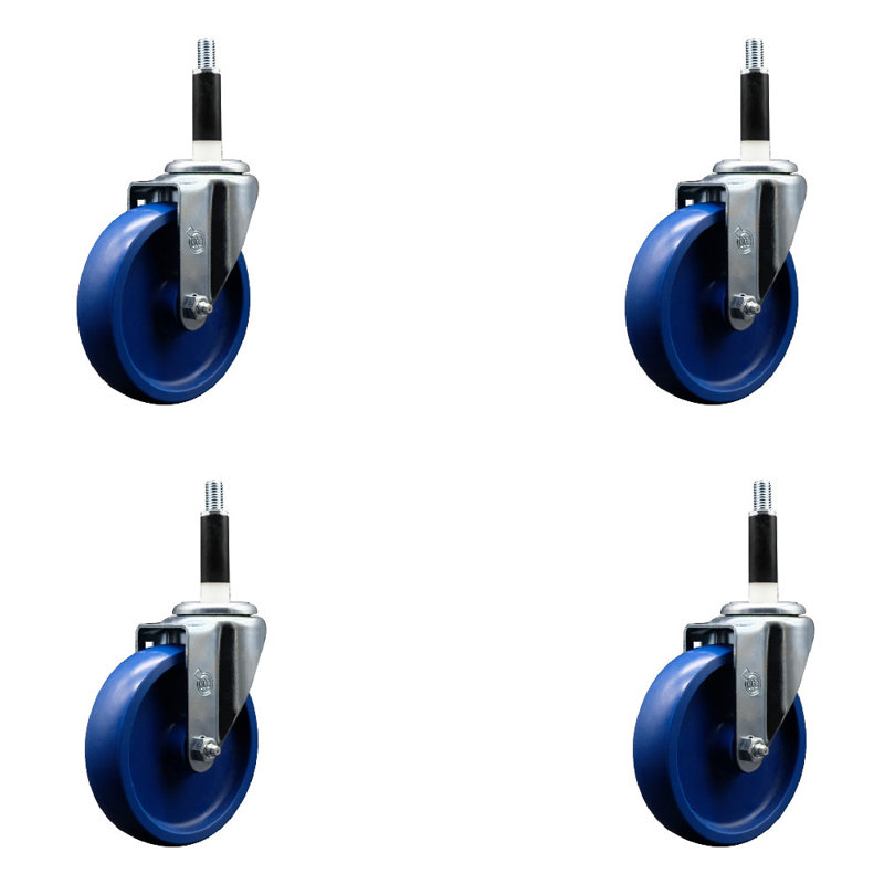 5 Inch SS Solid Poly Wheel Swivel 7/8 Inch Expanding Stem Caster Set SCC