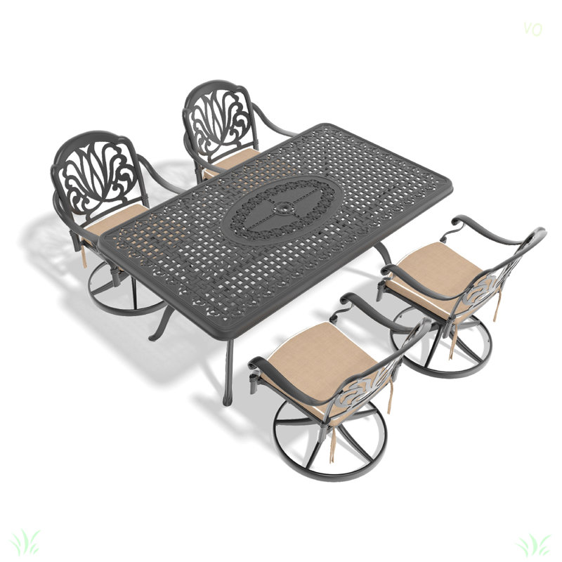 L'ensemble de salle à manger en fonte d'aluminium toutes saisons comprend des chaises pivotantes et une table, 4