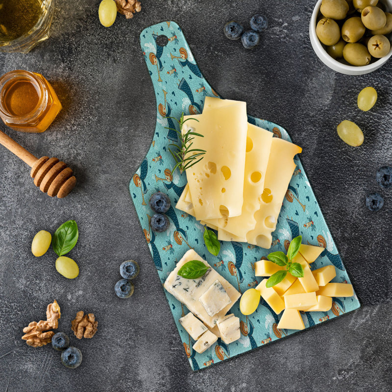 Ambesonne Holiday Theme Tempered Glass Cutting Board Xmas Lady Trumpet Pale Blue Orange