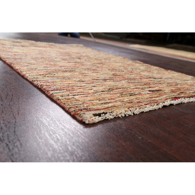 Tapis brun en laine noué à la main de conception unique 3 pi 4 po x 5 pi 1 po New Age
