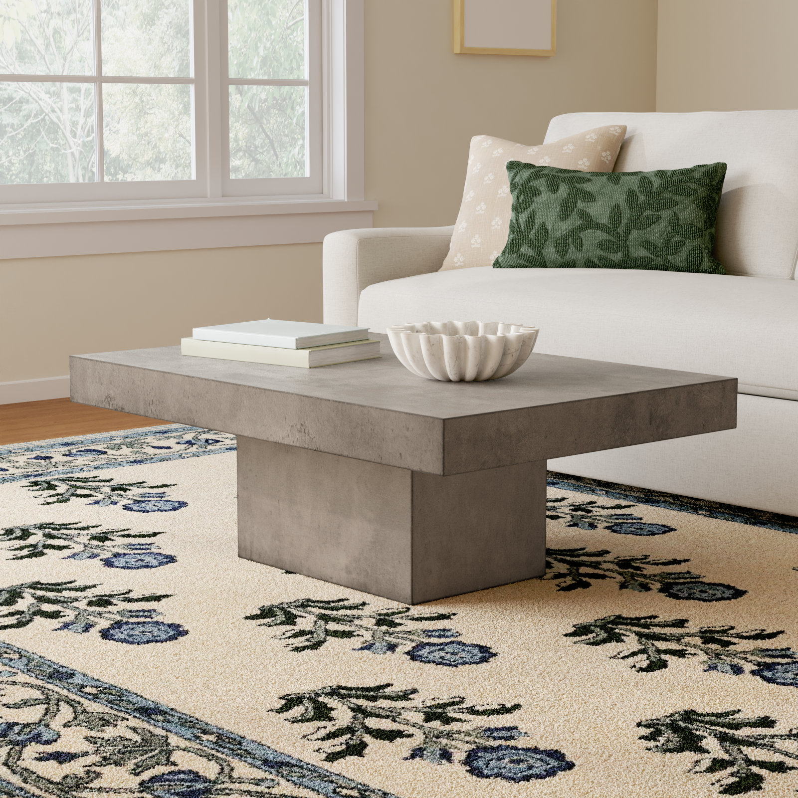 Kareen 47" Concrete Coffee Table, Dark Gray