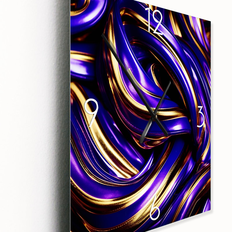 Horloge murale moderne à encre liquide mauve et bonheur futuriste mauve et jaune, H 32 po x l 24 po x P 1 po