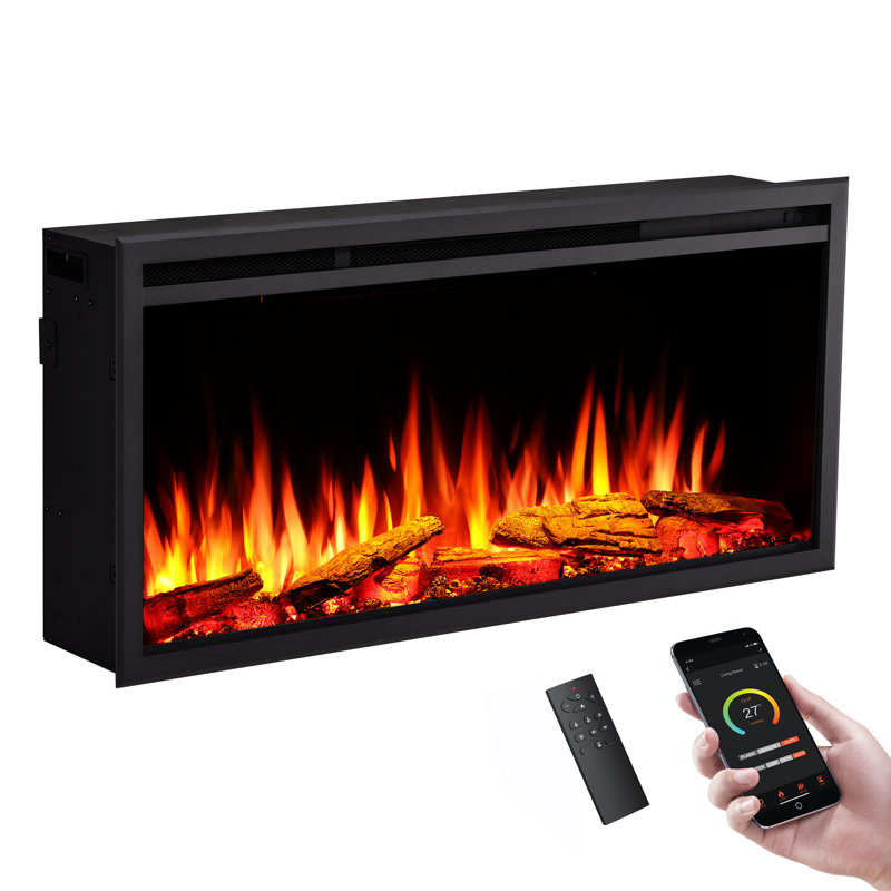 CASTELLO FLAMME Stainless Steel Electric Fireplace Insert, 48cm H x 102cm W x 19.7cm D
