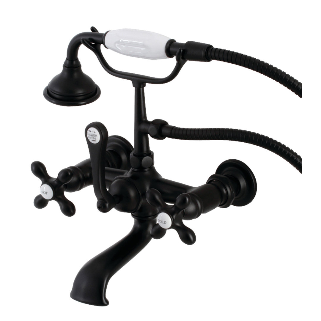 Kingston Brass Aqua Vintage Three-Handle 2-Hole Tub Wall Mount Clawfoot Tub Faucet with Hand Shower Kingston Brass 