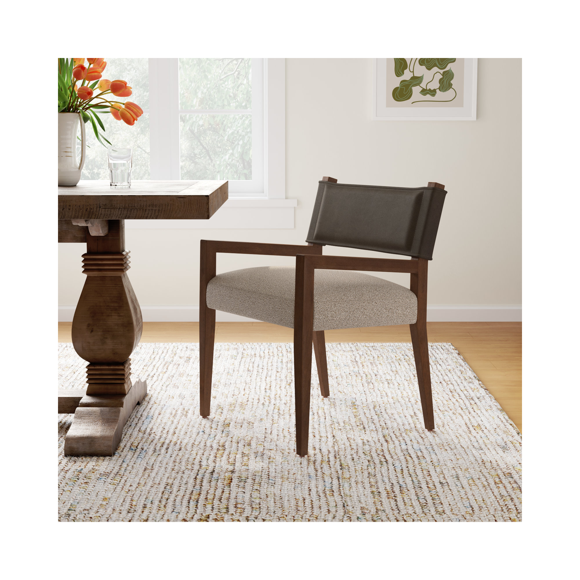 Lorretta Arm Chair, Dark Brown, Gray Viscose/Polyester
