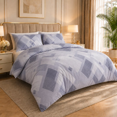 Premium Reversible Duvet Cover Set with Zipper Closure and Corner Ties