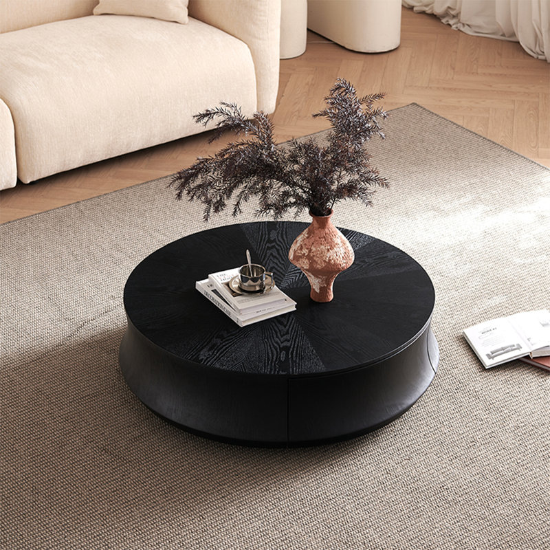 Table basse ronde moderne en bois noir