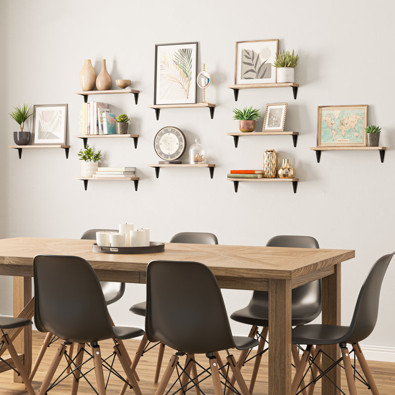 17" X 4.5" Floating Bookshelves, Real Wooden Shelves, Wall Mounted Shelves For Living Room And Home Organization, Decorative Shelves, Rustic & Scandinavian Decor, Room Organization, Hanging, Burnt, 20 Pcs