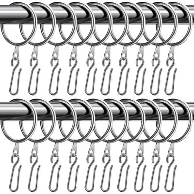 Lot de 60 anneaux de rideaux en métal avec crochets à épingle, 3,2 cm (1,26 pouce), anneaux de suspension pour tringles, crochets inclus, glissement facile, argentés