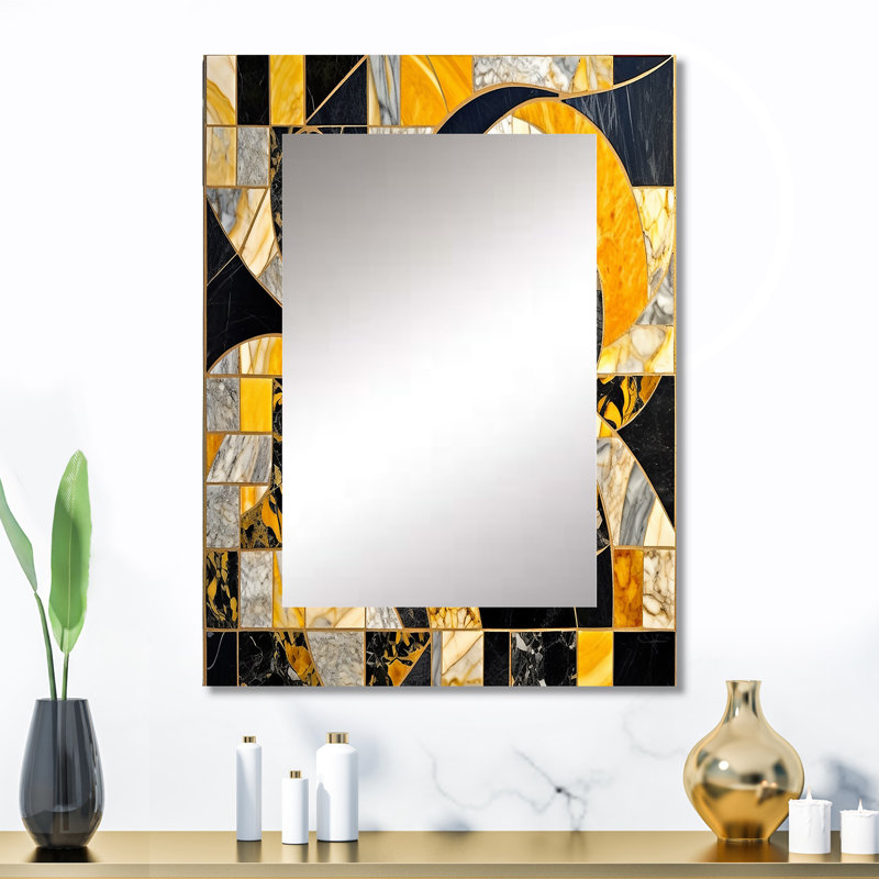 Gold and Black In Motion II - Abstract Decorative Mirror On Metal, 32 po x 24 po