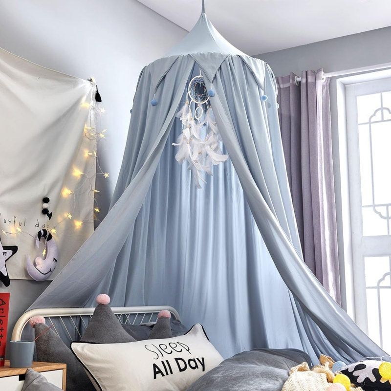 Bed Canopy for Girls Blue, Round Dome Children Mosquito Net Protection Canopy