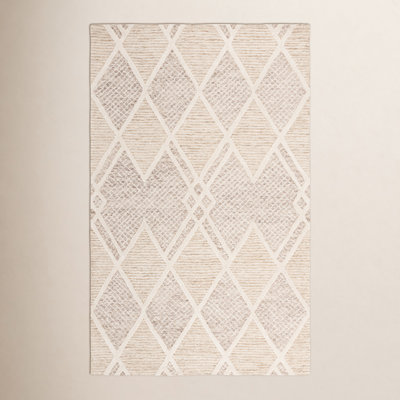 Beige Ivory Hand-Tufted Wool Geometric Rug
