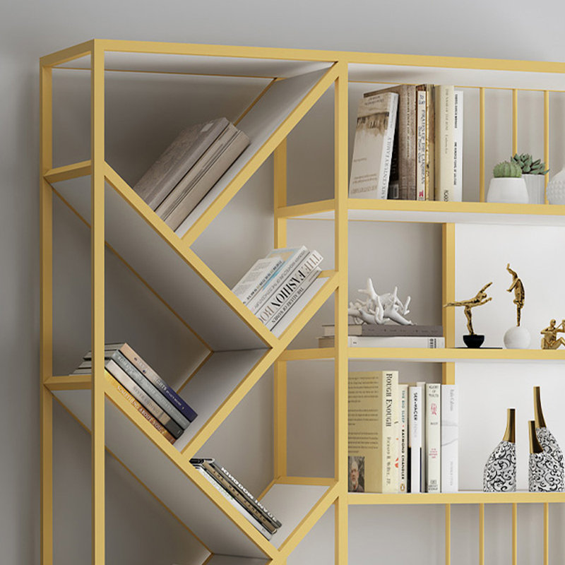 Modern light luxury style metal bookcase, (9 Shelves) 70.87"H X 39.37"W X 11.81"D, Golden/White