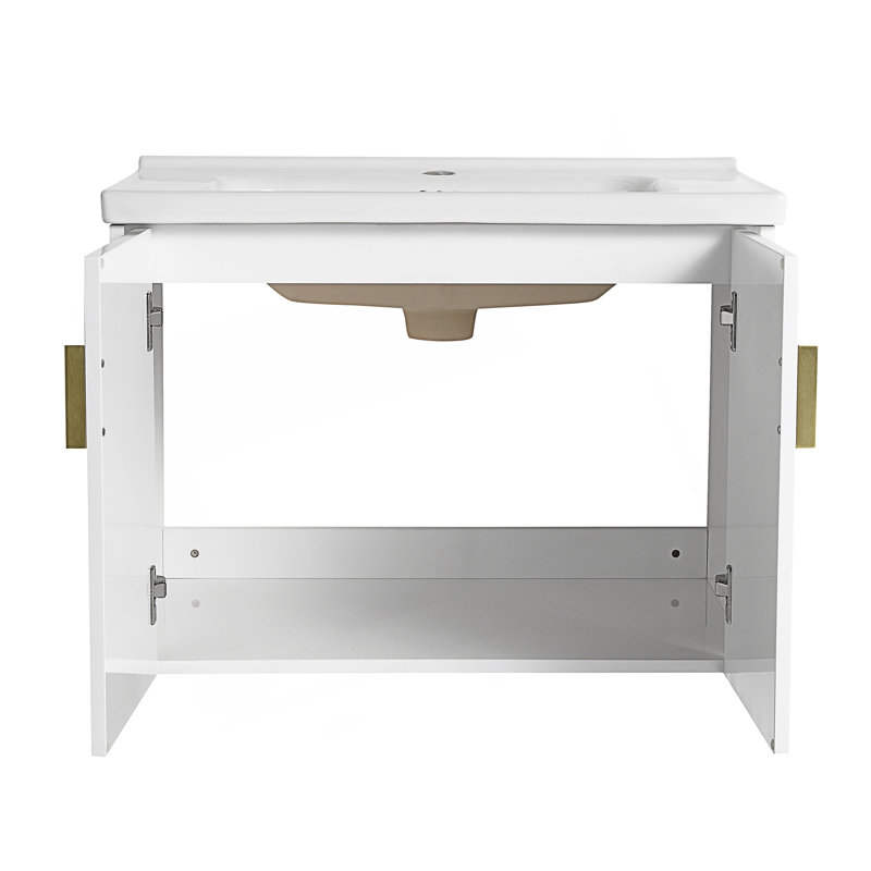 Meuble-lavabo de salle de bain avec lavabo et portes à fermeture douce