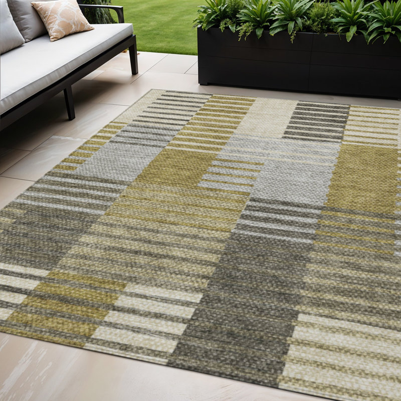 Tapis intérieur lavable rayé brun doré et taupe 5 pi x 8 pi