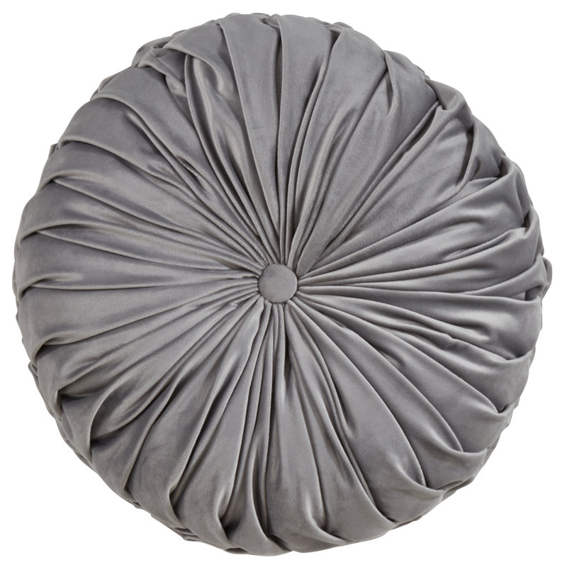 Gray Round Velvet Pintucked Throw Pillow
