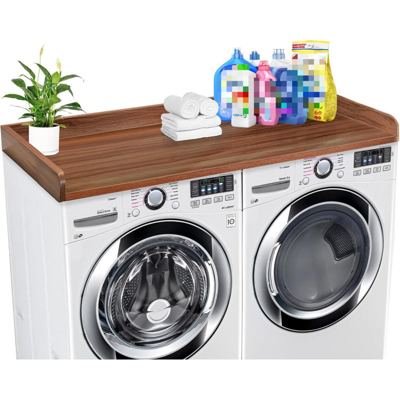 Washer Dryer Countertop Solid Wood With Polyester Coating, Laundry Countertop With Edge Rails，Walnut