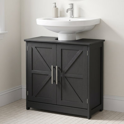 Modern 2-Doors Bathroom Under Sink Cabinet With Adjustable Shelf, Black