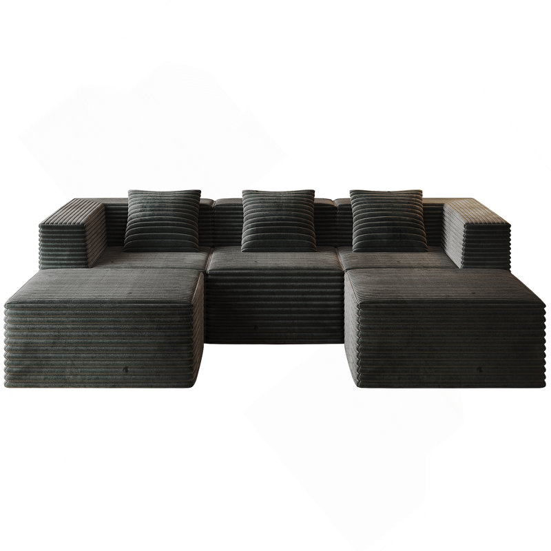 Canapé modulaire modulaire, canapé sans siège avec siège profond, mousse à mémoire de forme à haute densité, canapé à compression pour le salon, aucun assemblage requis, gris (siège 3 * et repose-pieds 2 *)