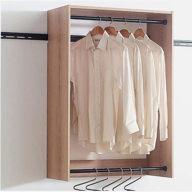 Devi Oak Wall Mounted Wood Closet System, Oak
