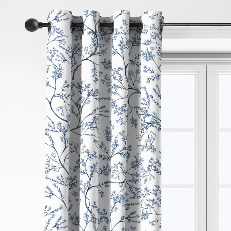 Tinsley Blue Cotton Grommet Top Drapery Panel Set of 2, 50" W  x 84" L