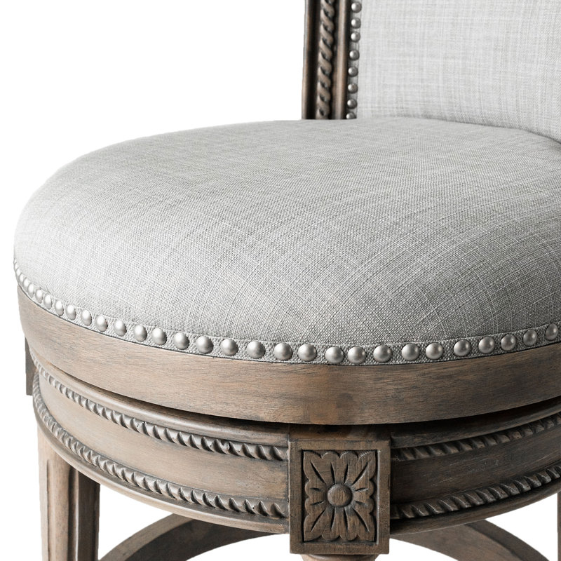 Maven Lane Gray Leather Swivel Bar Stool with Reclaimed Oak