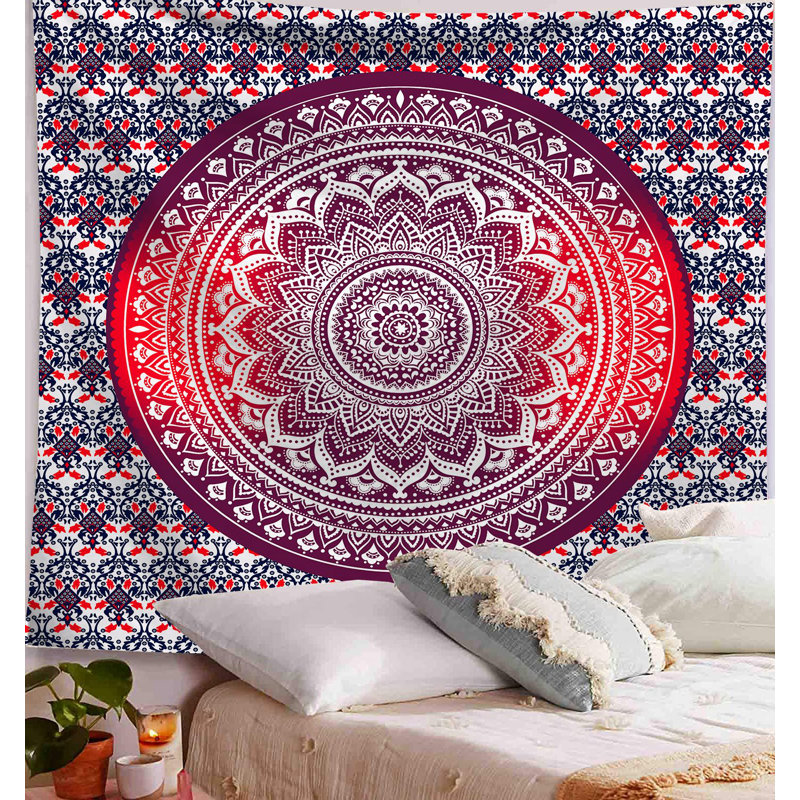 Tapisserie de polyester mandala paon hippie bohémien indien avec accessoires de suspension inclus
