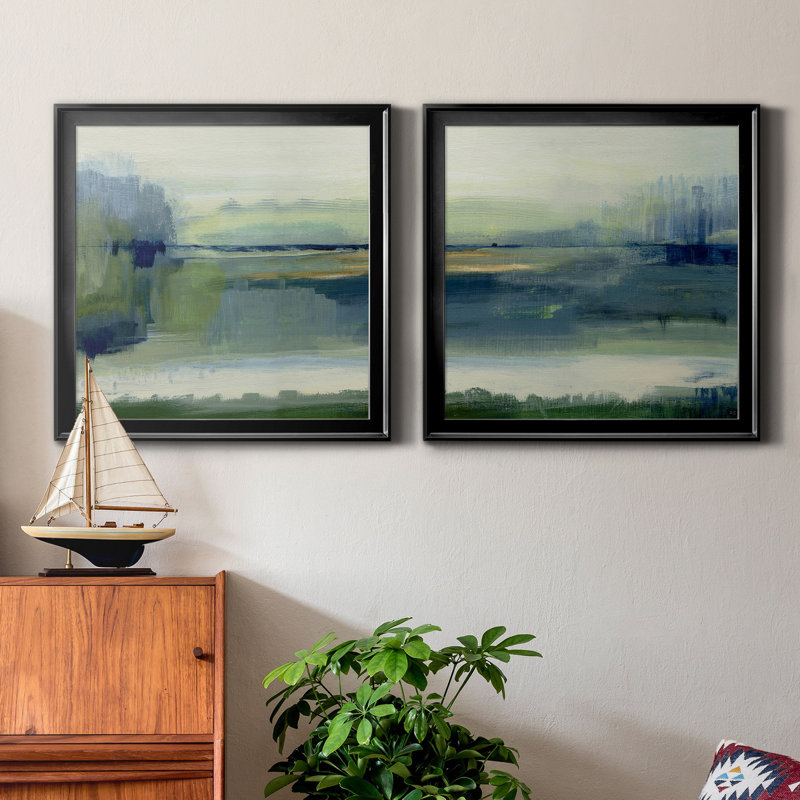 Glistening Meadow Détail I - Ensemble de 2 peintures sur toile encadrées, H 34,5 po x l 69 po x P 1,5 po, Noir