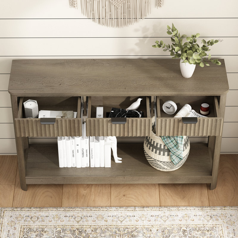 Denise 47.2" Console Table with 3 Fluted Drawers, Grey