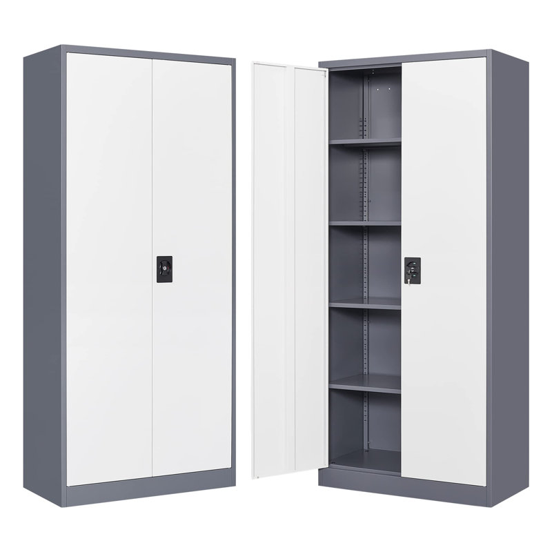 Jugoslav 32'' Wide 5 - Shelf Storage Cabinet, Grey White