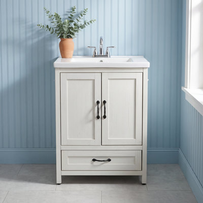 Freestanding Bathroom Vanity Cabinet with Adjustable Shelves, Double Door & Drawer, White Floor Storage for Bathroom