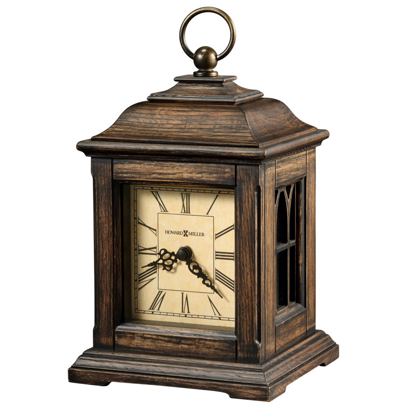 Traditional Roman Numeral Oak Wood Quartz Movement / Crystal Tabletop Clock in Antique Oak