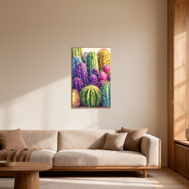 Plantes et fleurs, impression de motif de cactus coloré, H 20 po x l 30 po