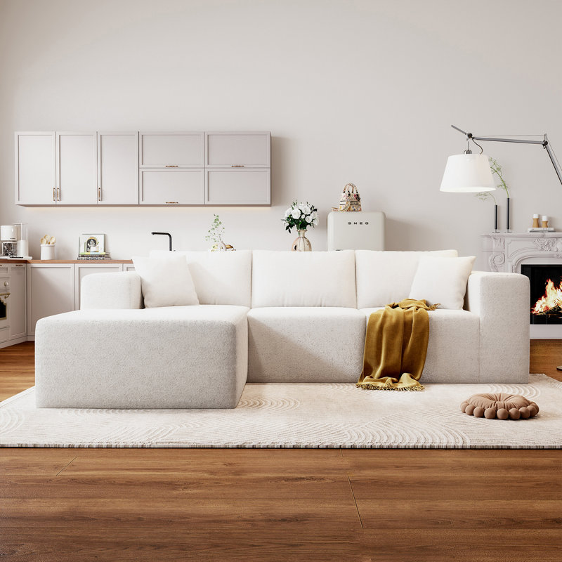 Canapé modulaire sans rembourrage de 107 po avec 3 pièces sans assemblage avec méridienne en forme de L avec méridienne en L et siège profond