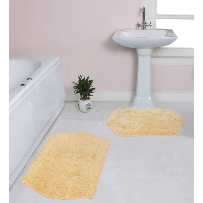 Morissette 100% Cotton Bath Rug, Non-slip, Absorbent, Machine Washable, Quick Dry 2 PCs set (21x34 / 24x40), Yellow