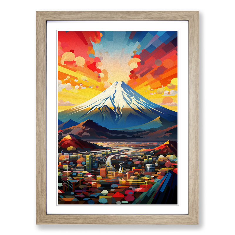 Mount Fuji Constructivism - Single Picture Frame Print on Wood, Oak , 46cm H x 34cm W x 2cm D