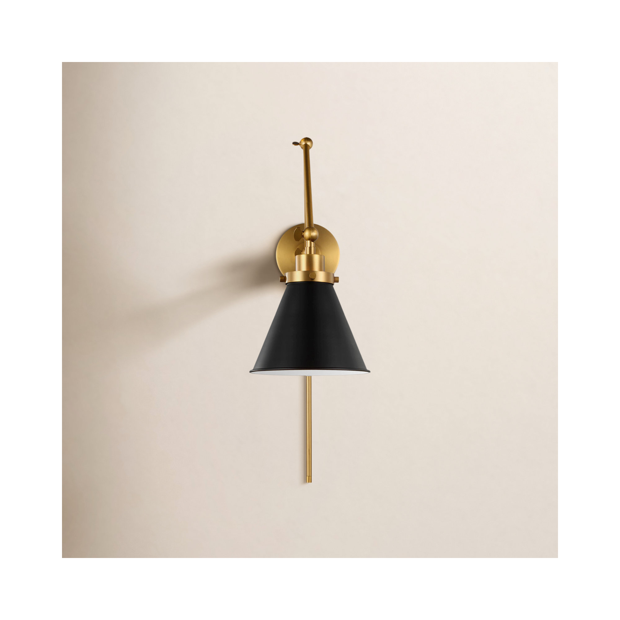 Single Light Steel Dimmable Swing Arm Sconce, Gold, Black