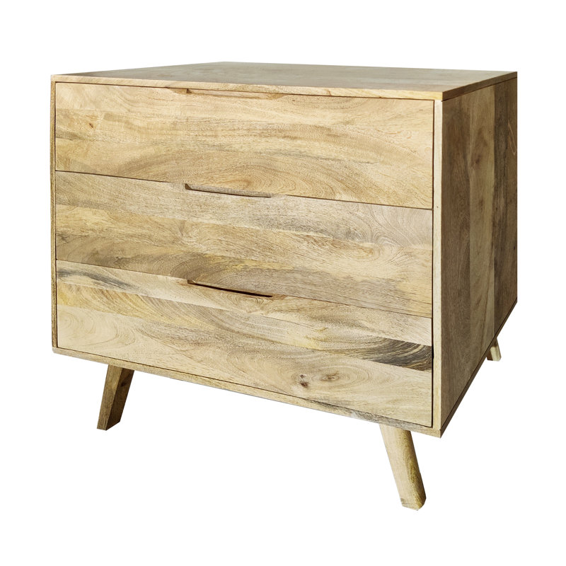 Crowell Solid Wood 95cm W 3 - Drawer Chest of Drawers, Natural