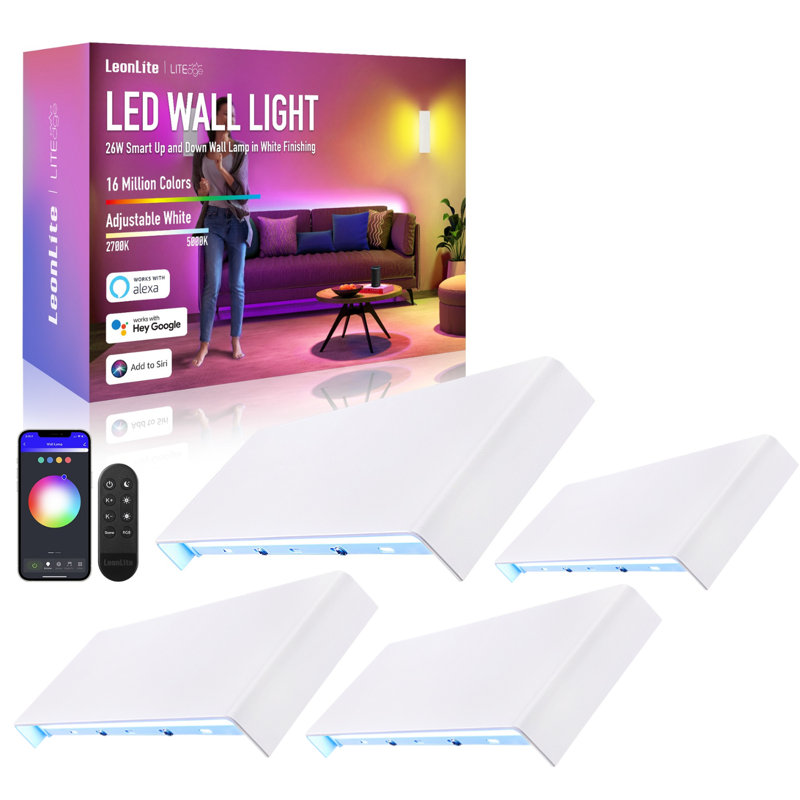 15.8In Led Wall Sconce Rgbcw & 5000K-2700K, Dimmable 26W Aluminum Up Down Modern, White
