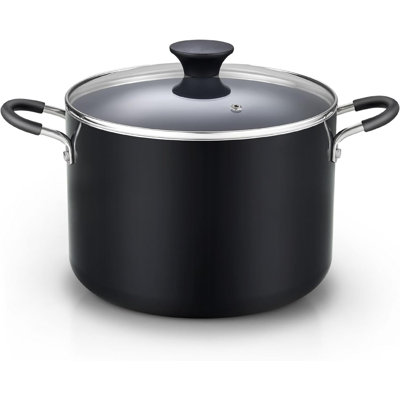 Marmite antiadhésive 8 pintes avec couvercle Cook N Home Professional, poignées rivetées, grande marmite pour les fêtes, marmite avec chauffage uniforme, batterie de cuisine à induction, allant au four et au lave-vaisselle, noir