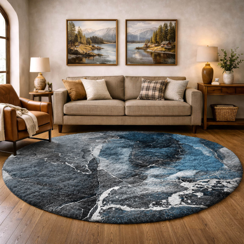 Premium Machine Washable Dream Shag ADS503 Watercolors Rug, Blue, 8' Round