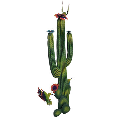 3d, Steel And Colored Fiberglass, Highly Detailed, Saguaro Cactus And Hummingbirds Wall Hanging