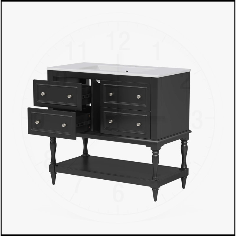 Ensemble de meuble-lavabo 36 po avec lavabo encastré en céramique 36 po, Noir, noir, noir, noir
