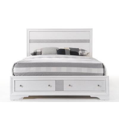 Low Profile White Bed With Storage Options, 5 Slats + 8 Support Legs, No Box Spring, Fast Assembly Functionality, Panels, Effortless