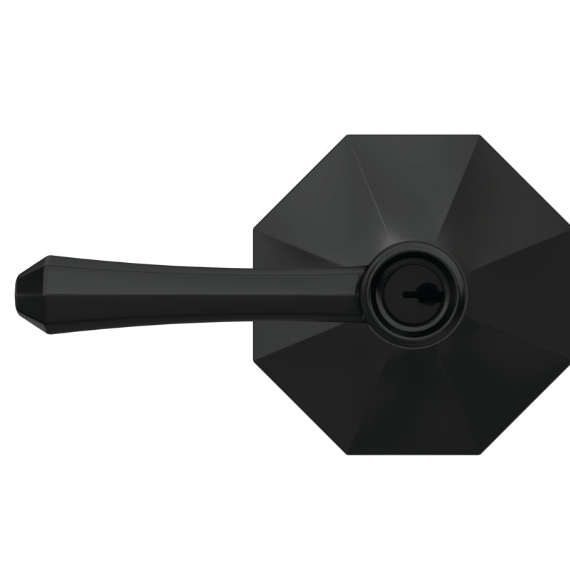 Dempsey Keyed Door Lever with Rosewood Trim, Matte Black