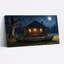 Cabane rustique en bois sous la pleine lune avec bateau - Toile murale d'Halloween-678519232