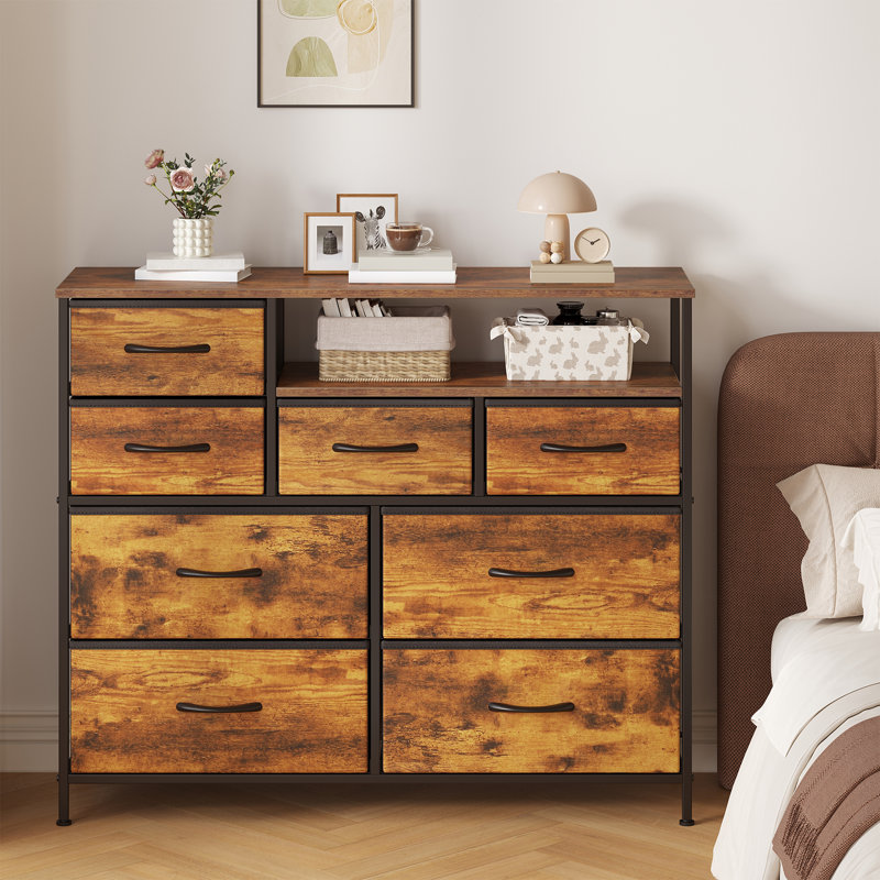 Metal 30cm W 8 - Drawer Chest of Drawers, Rustic Brown