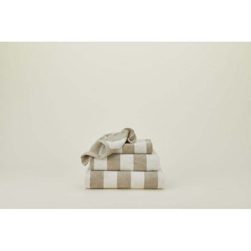 Simple Striped Terry Bath Towel, Ivory/Flax, Wash Cloth - 1 Pack
